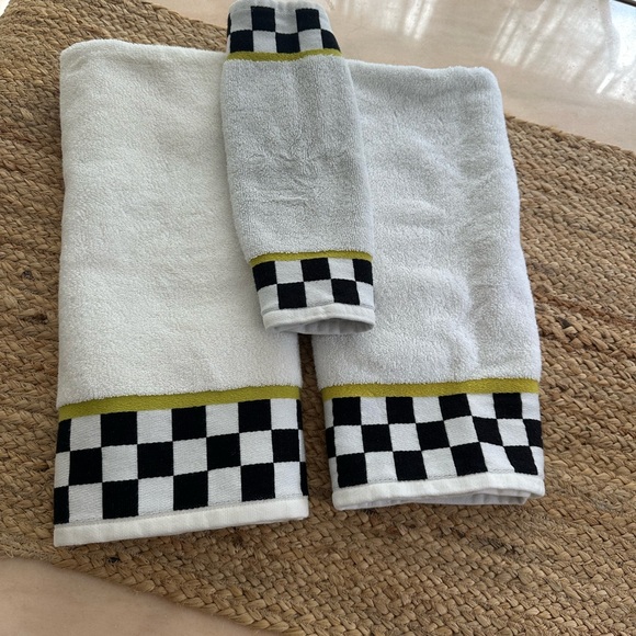 MacKenzie-Childs Black and White Checkered Towel with Yellow Accent - Picture 1 of 8